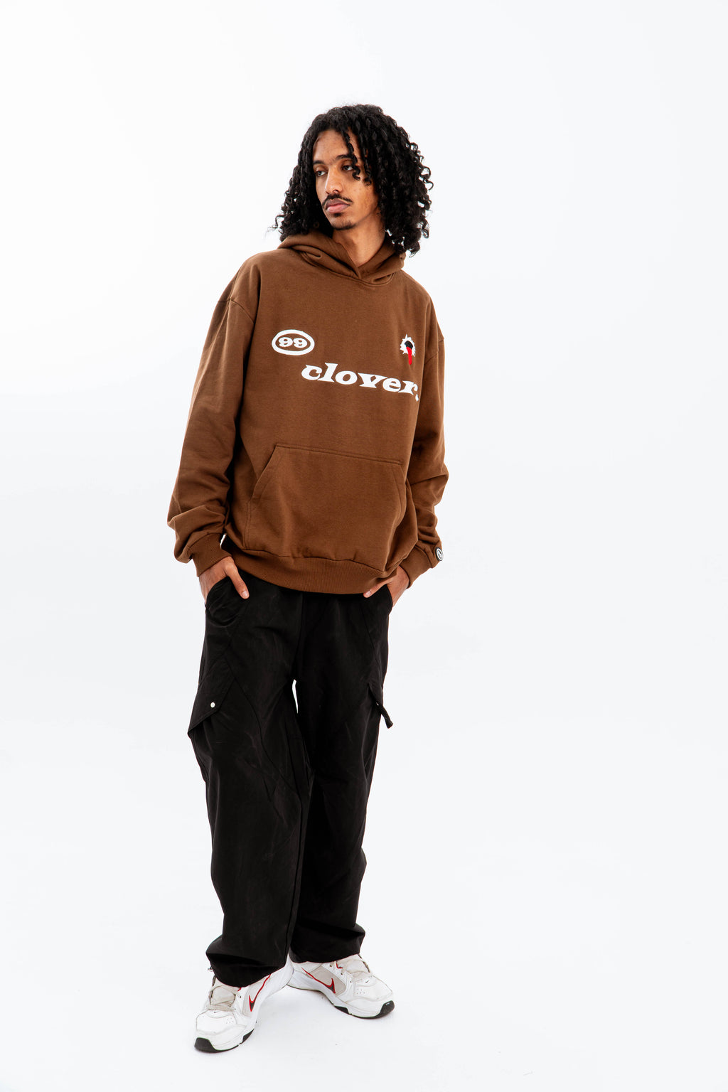 99 Clover - "FEELING LUCKY" OVERSIZED HOODIE BROWN