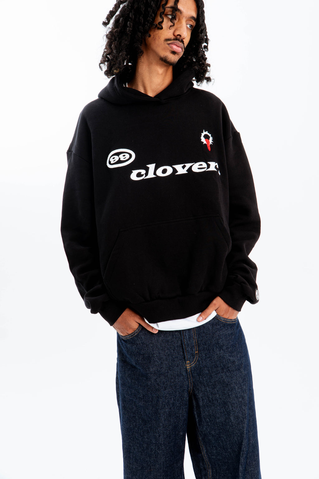 99 Clover - "FEELING LUCKY" OVERSIZED HOODIE BLACK