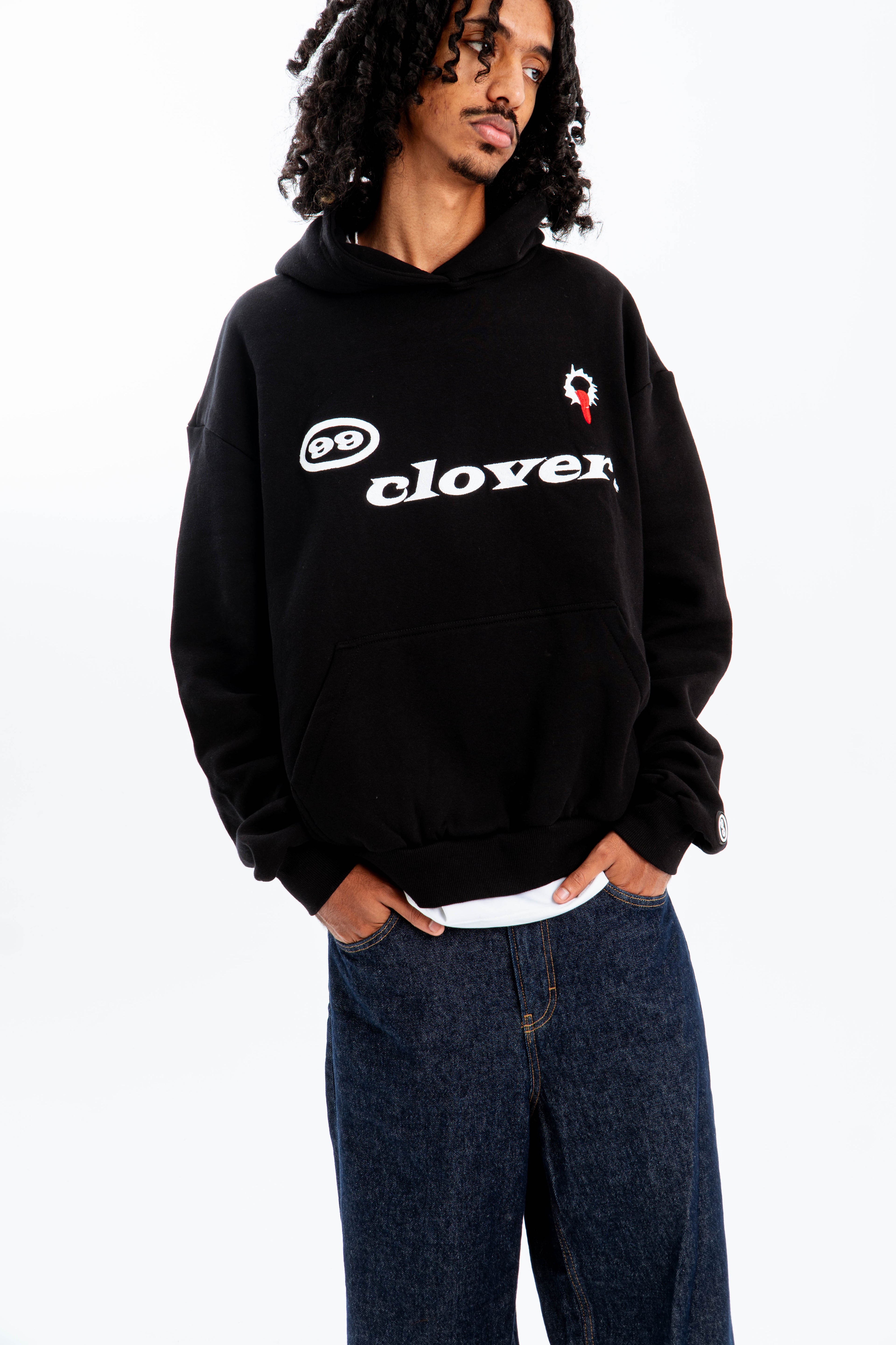99 Clover - "FEELING LUCKY" OVERSIZED HOODIE BLACK