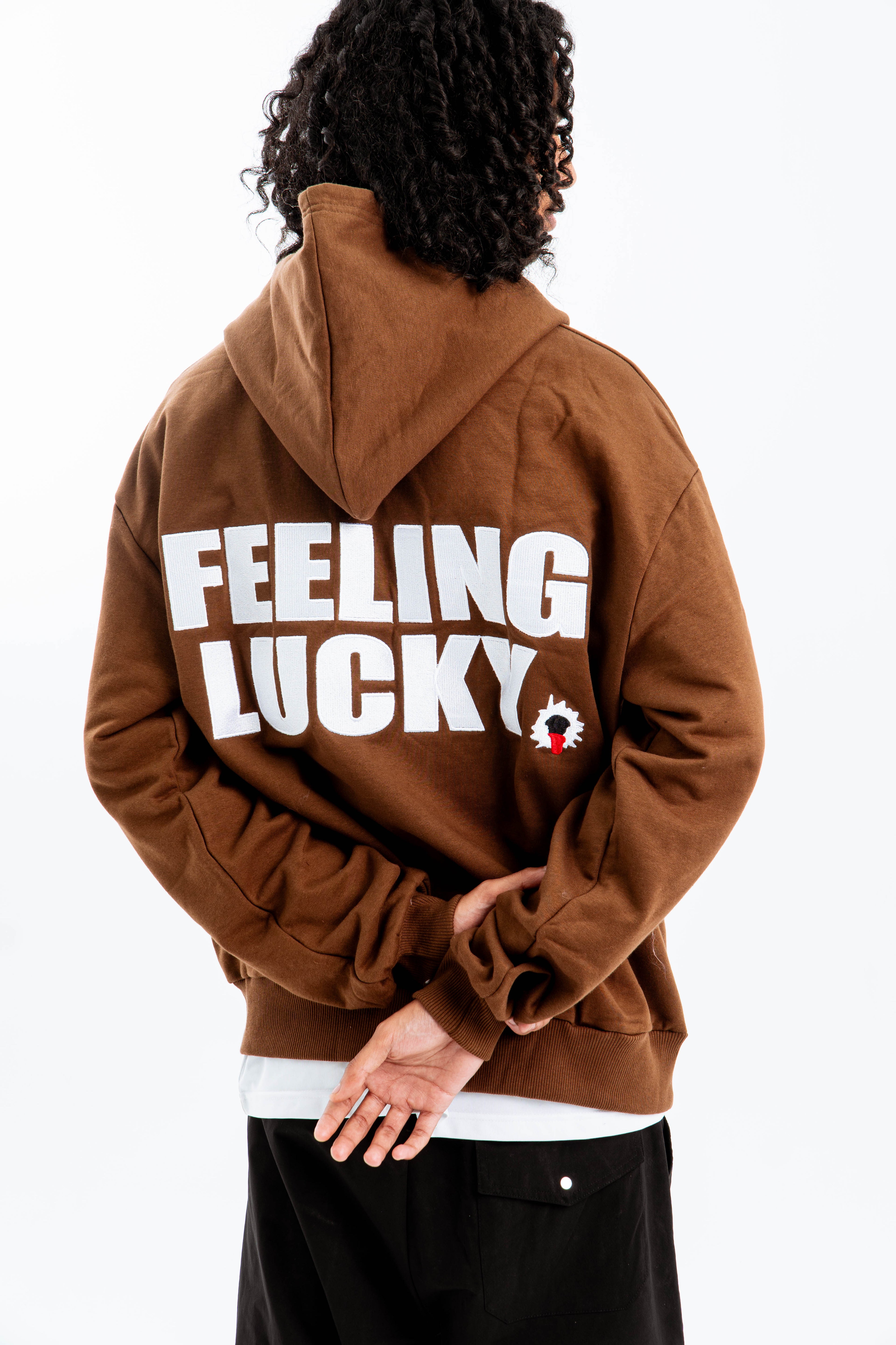 99 Clover - "FEELING LUCKY" OVERSIZED HOODIE BROWN