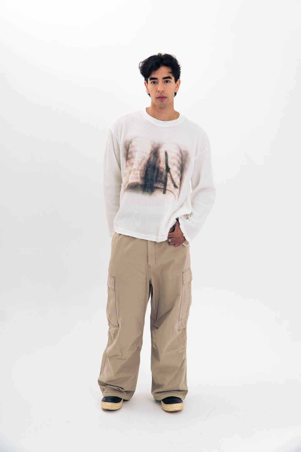 99 Clover - "XRAY" WAFFLE KNIT LONGSLEEVE WHITE