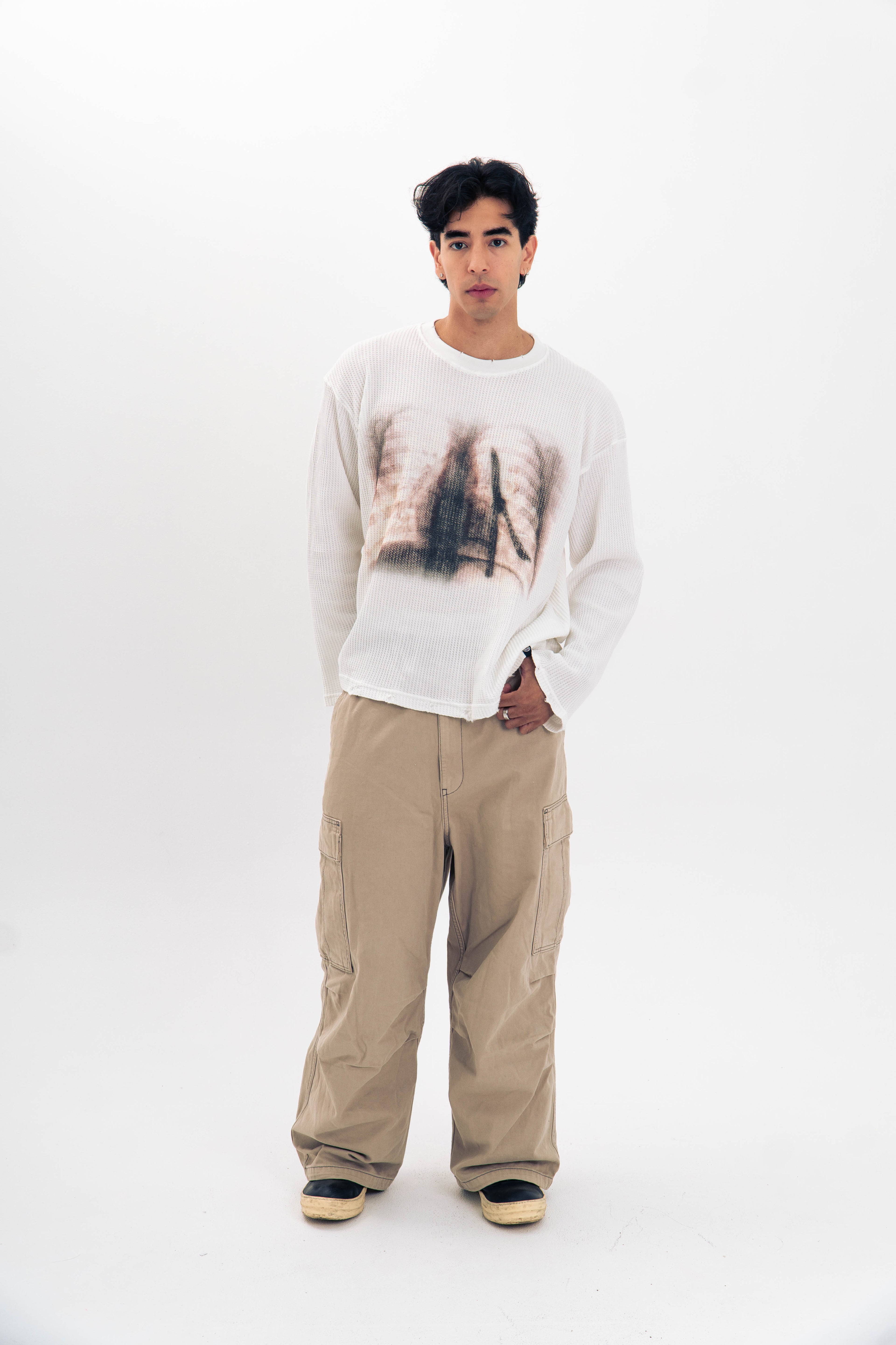 99 Clover - "XRAY" WAFFLE KNIT LONGSLEEVE WHITE