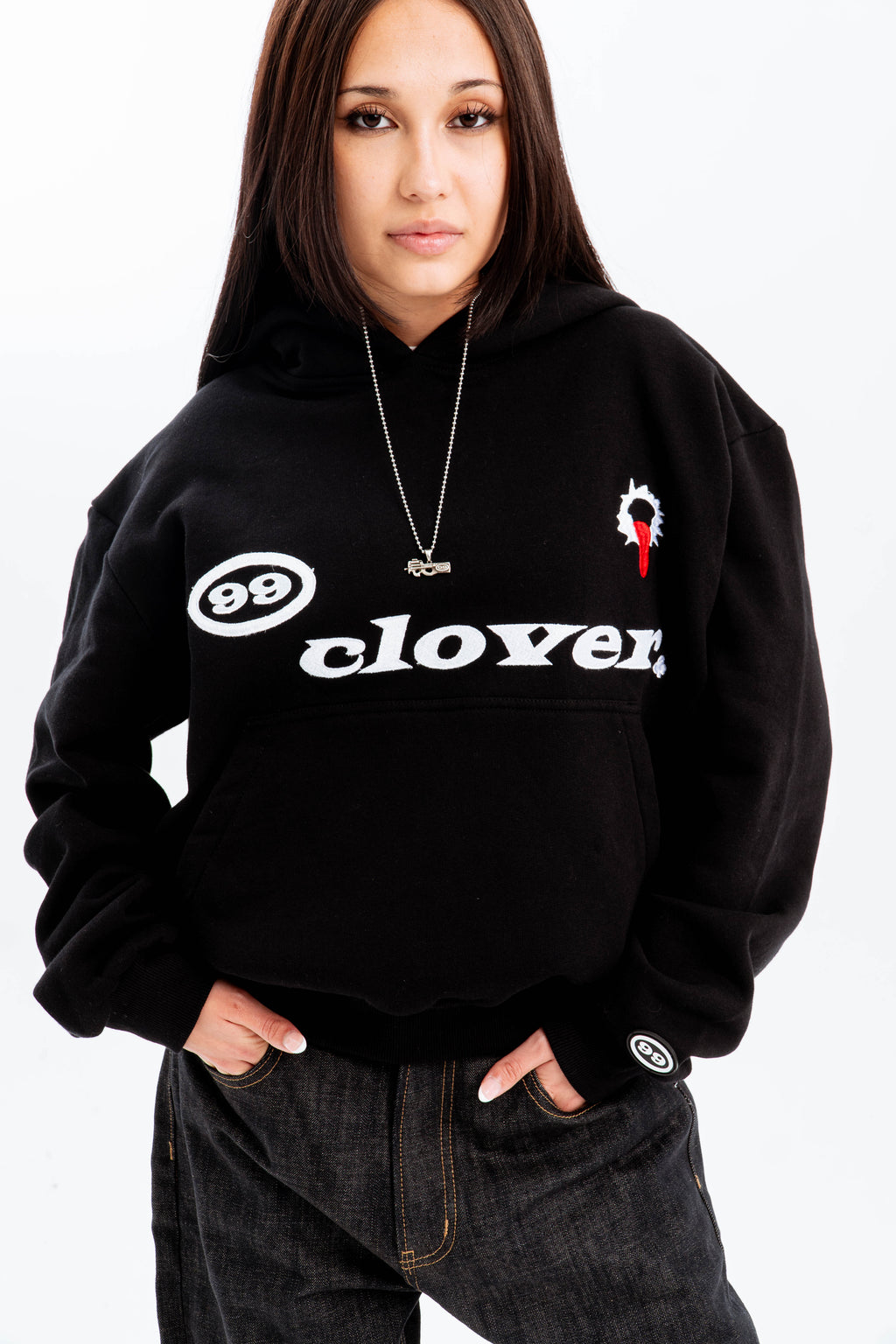 99 Clover - "FEELING LUCKY" OVERSIZED HOODIE BLACK