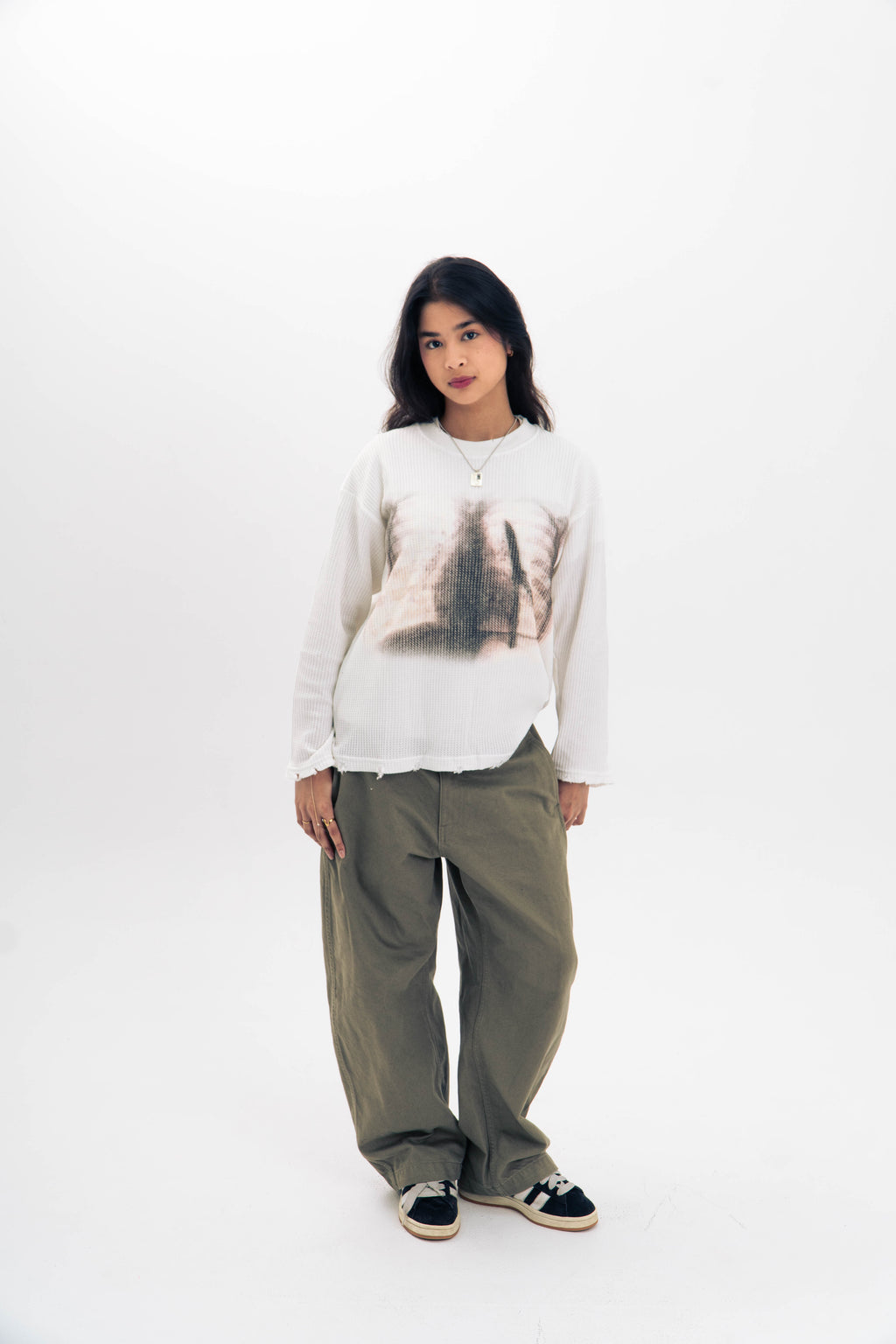 99 Clover - "XRAY" WAFFLE KNIT LONGSLEEVE WHITE