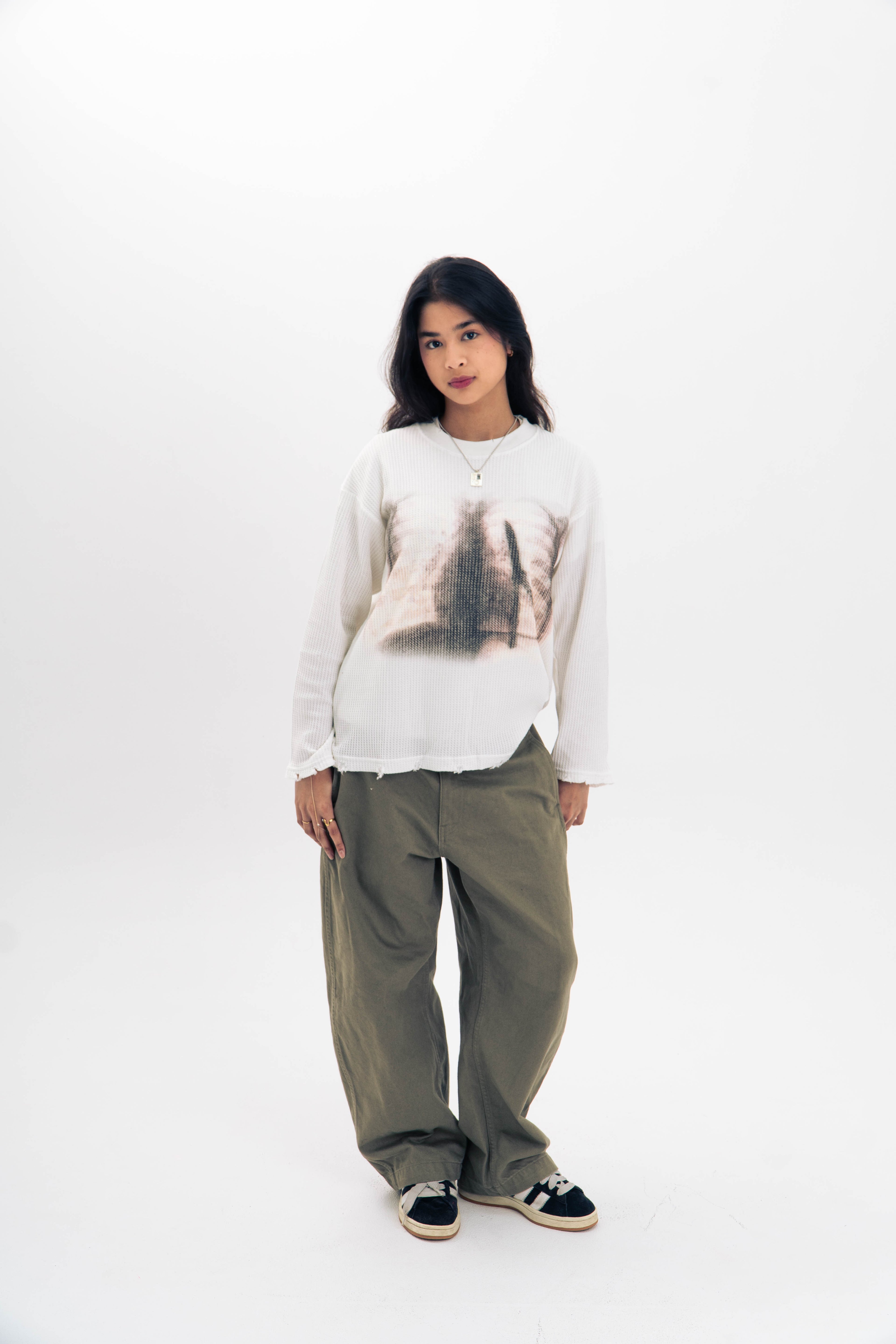 99 Clover - "XRAY" WAFFLE KNIT LONGSLEEVE WHITE