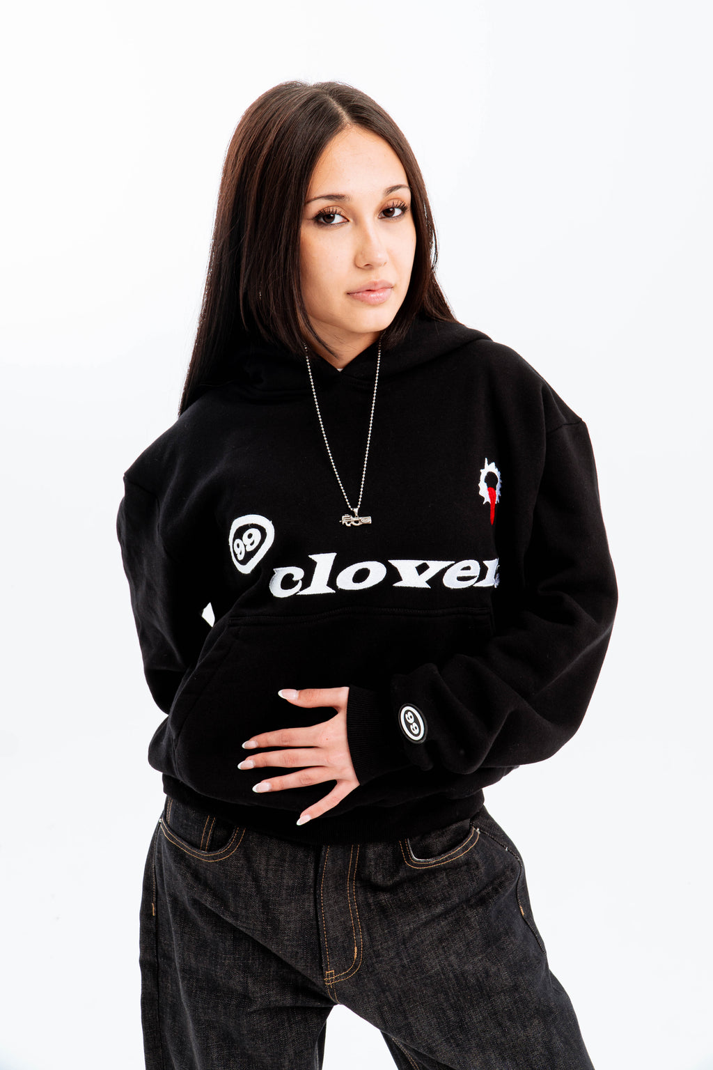 99 Clover - "FEELING LUCKY" OVERSIZED HOODIE BLACK