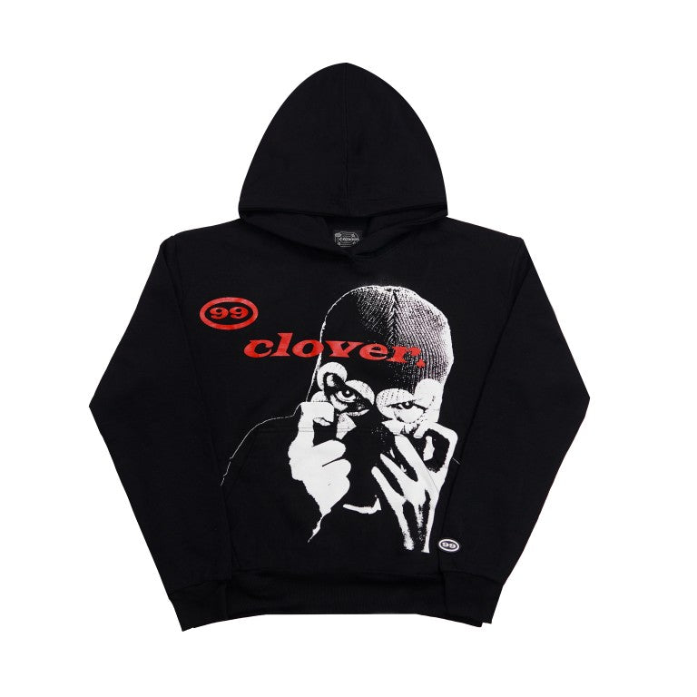 99 Clover - "CLOVER VISION" OVERSIZED HOODIE BLACK/RED