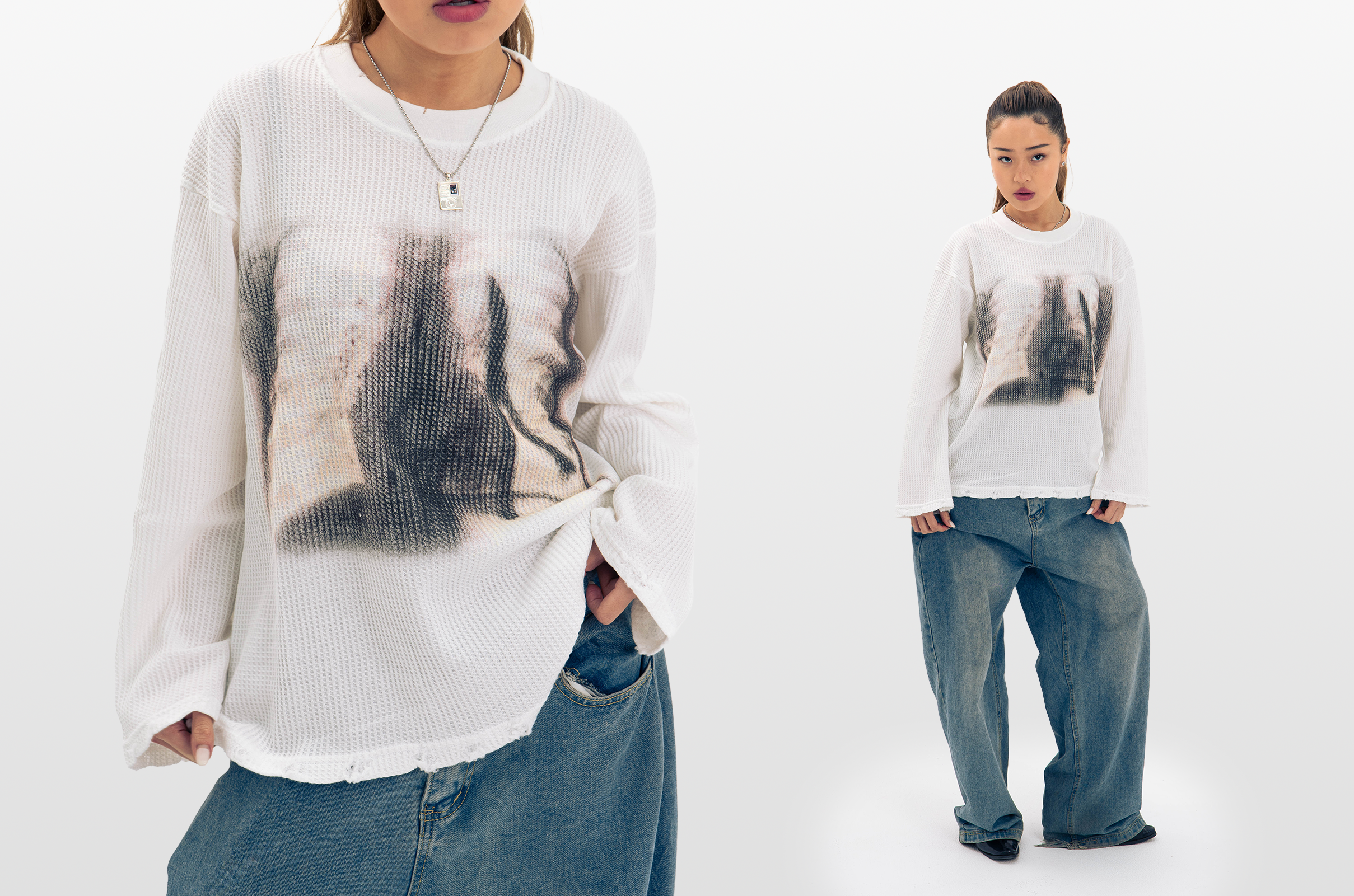 99 Clover - "XRAY" WAFFLE KNIT LONGSLEEVE WHITE