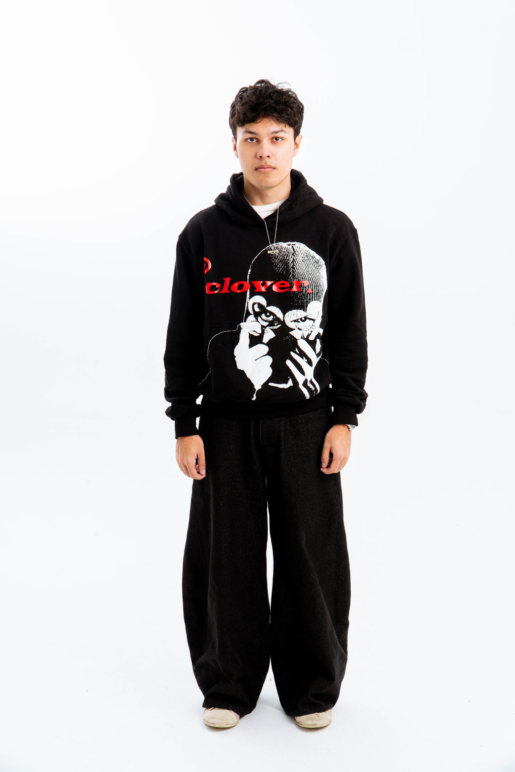 99 Clover - "CLOVER VISION" OVERSIZED HOODIE BLACK/RED