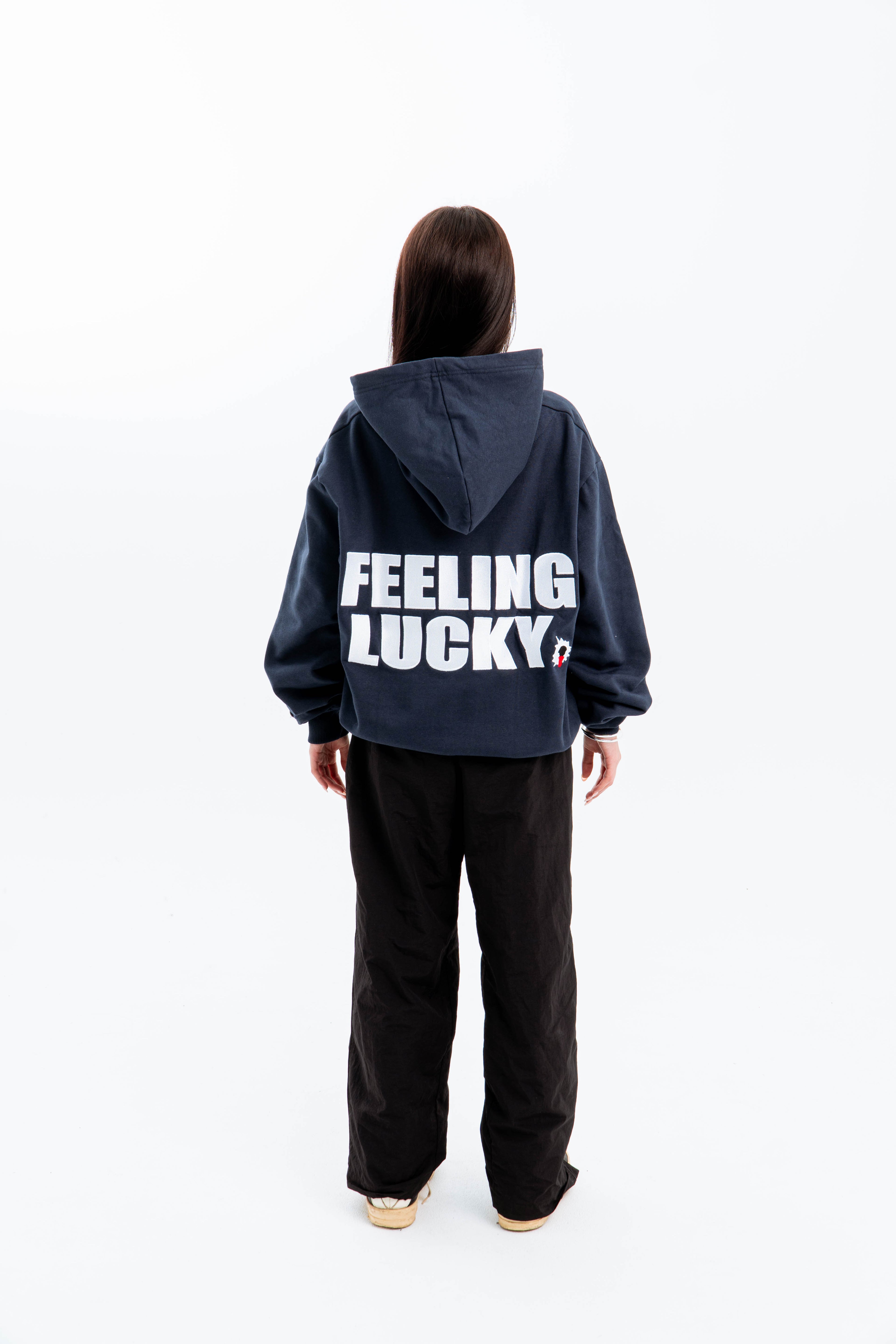99 Clover - "FEELING LUCKY" OVERSIZED HOODIE NAVY
