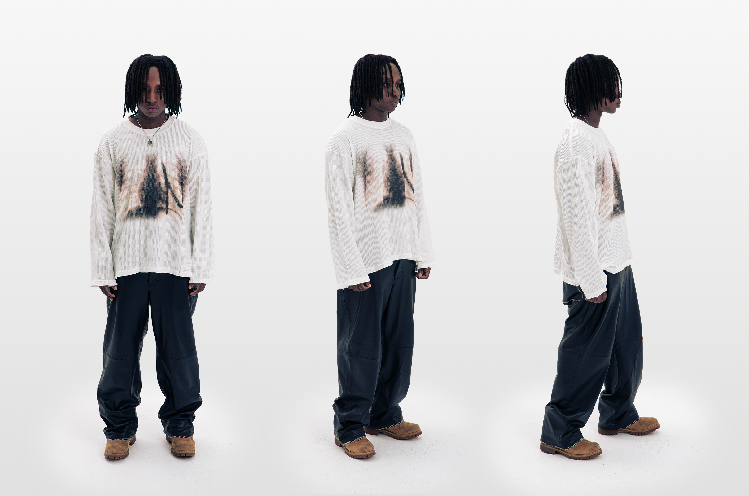 99 Clover - "XRAY" WAFFLE KNIT LONGSLEEVE WHITE
