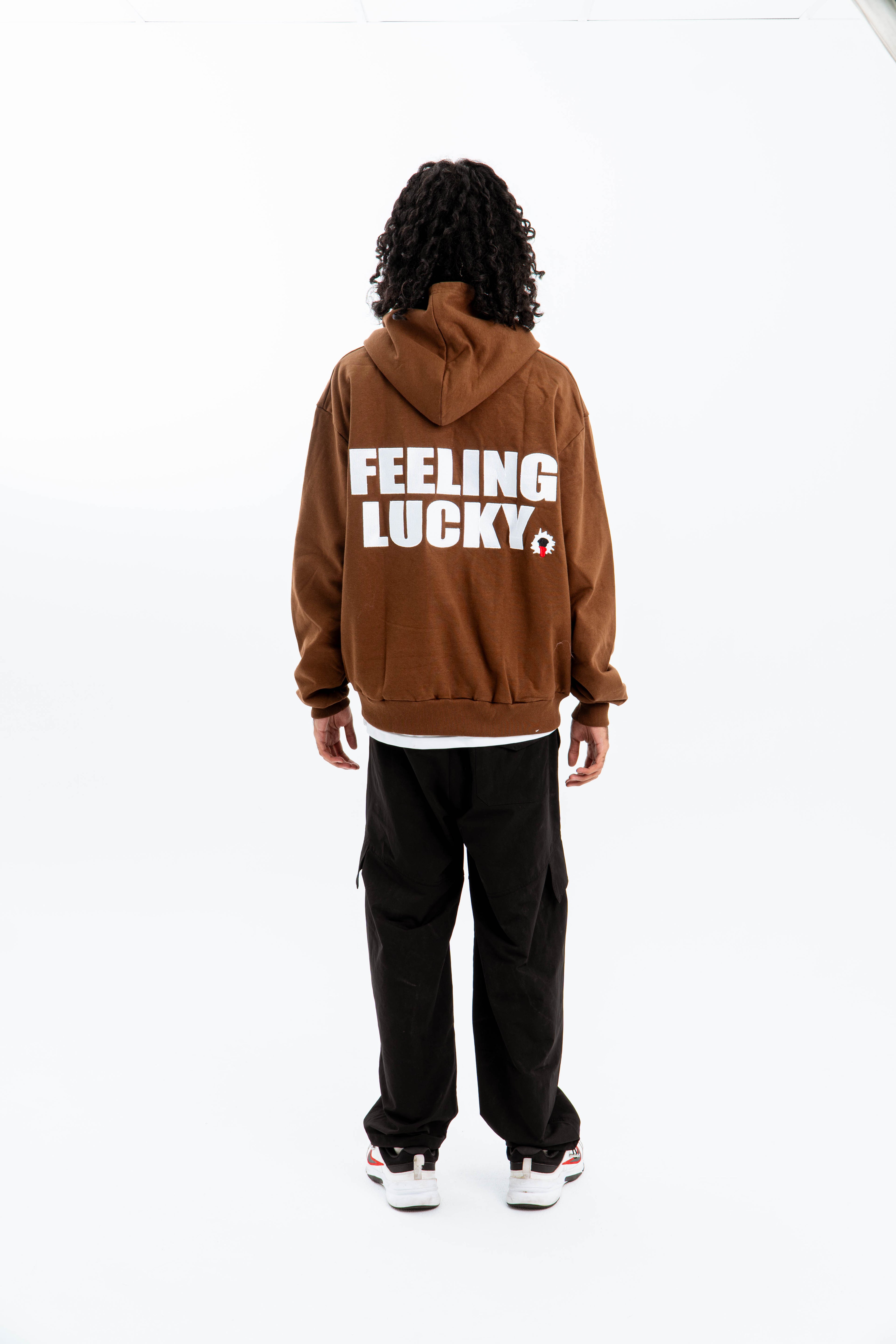 99 Clover - "FEELING LUCKY" OVERSIZED HOODIE BROWN
