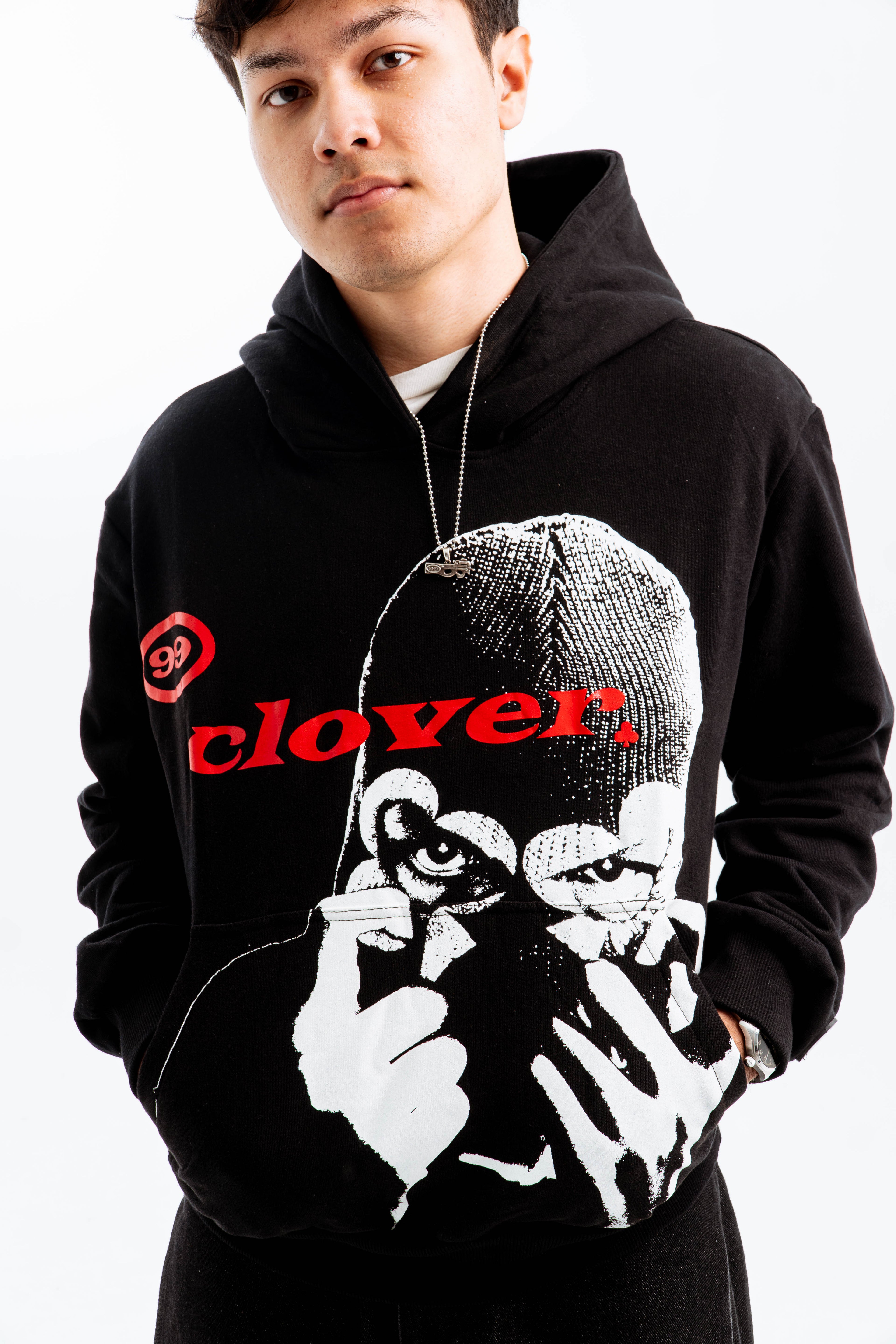 99 Clover - "CLOVER VISION" OVERSIZED HOODIE BLACK/RED