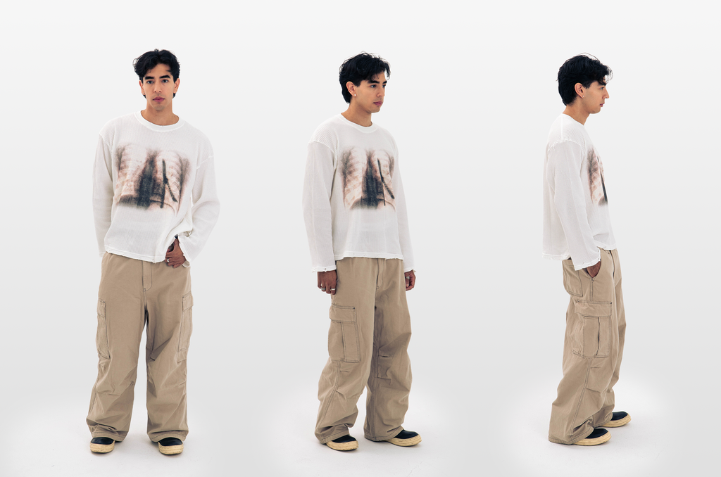99 Clover - "XRAY" WAFFLE KNIT LONGSLEEVE WHITE