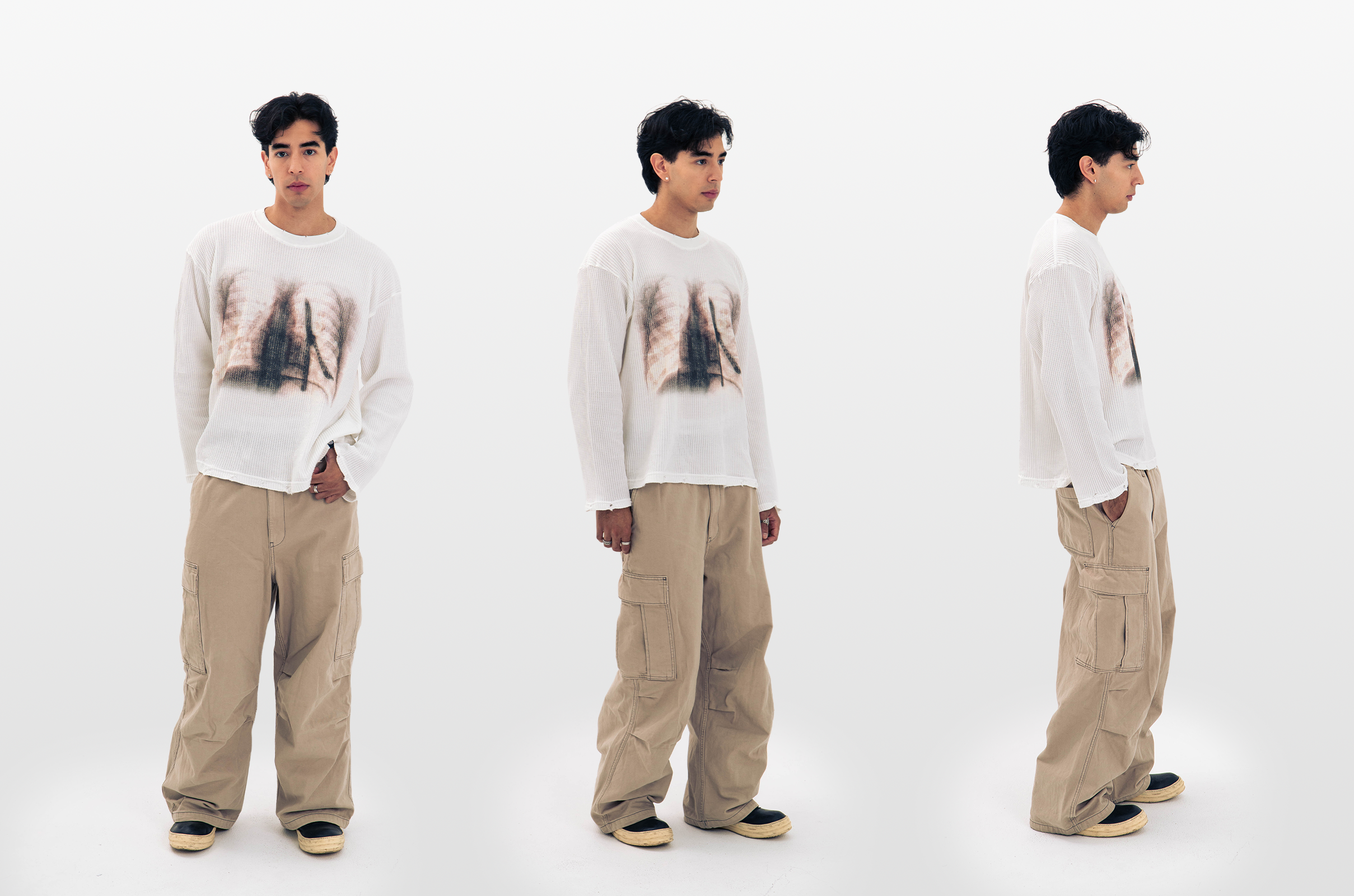 99 Clover - "XRAY" WAFFLE KNIT LONGSLEEVE WHITE