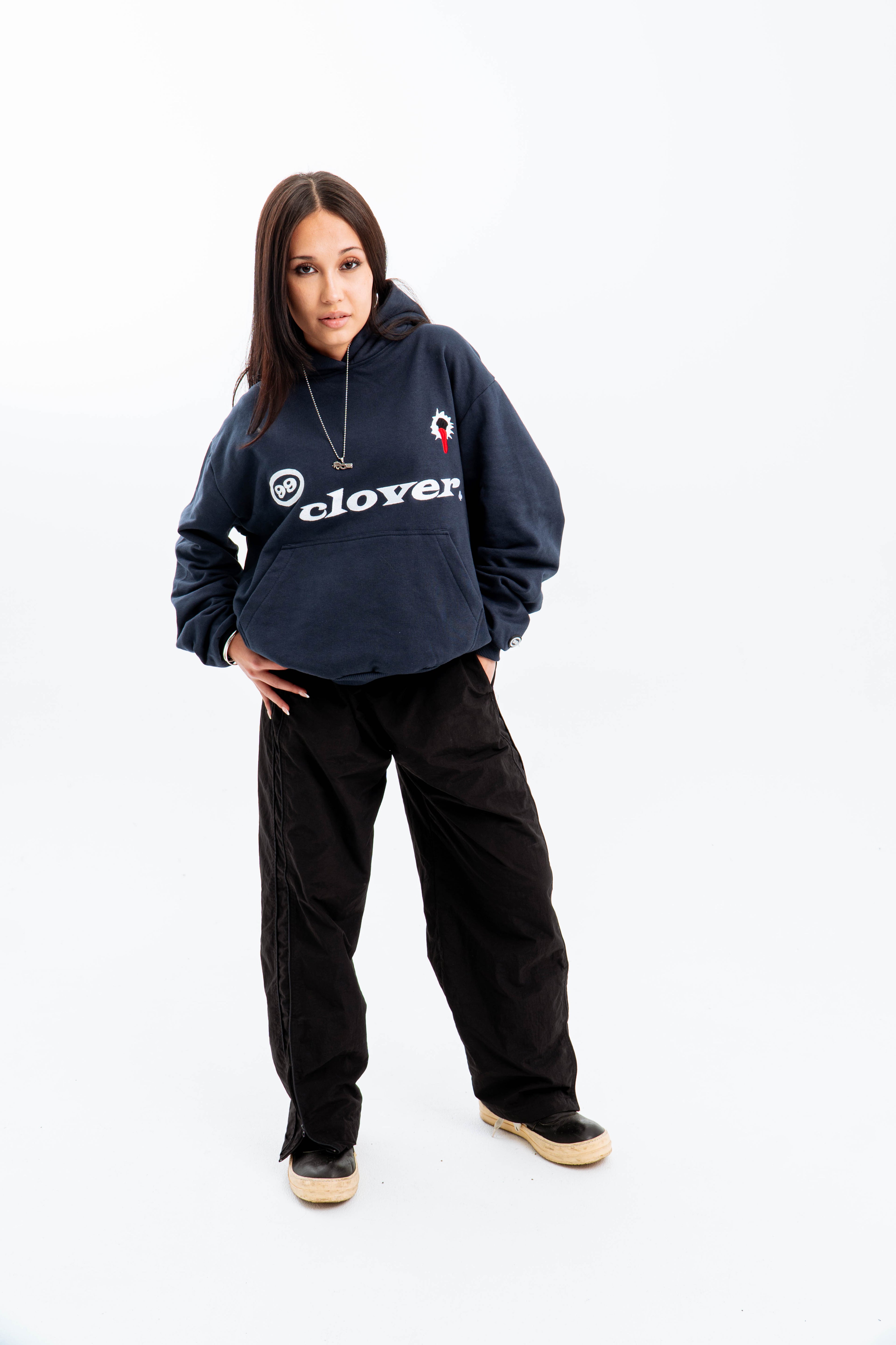 99 Clover - "FEELING LUCKY" OVERSIZED HOODIE NAVY
