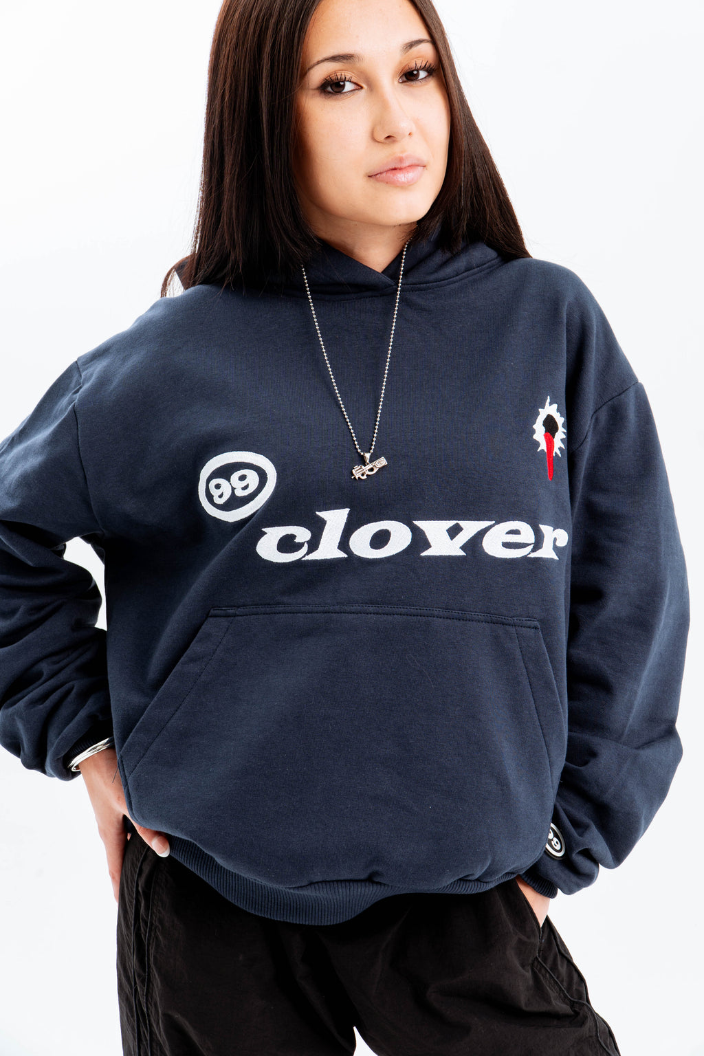 99 Clover - "FEELING LUCKY" OVERSIZED HOODIE NAVY