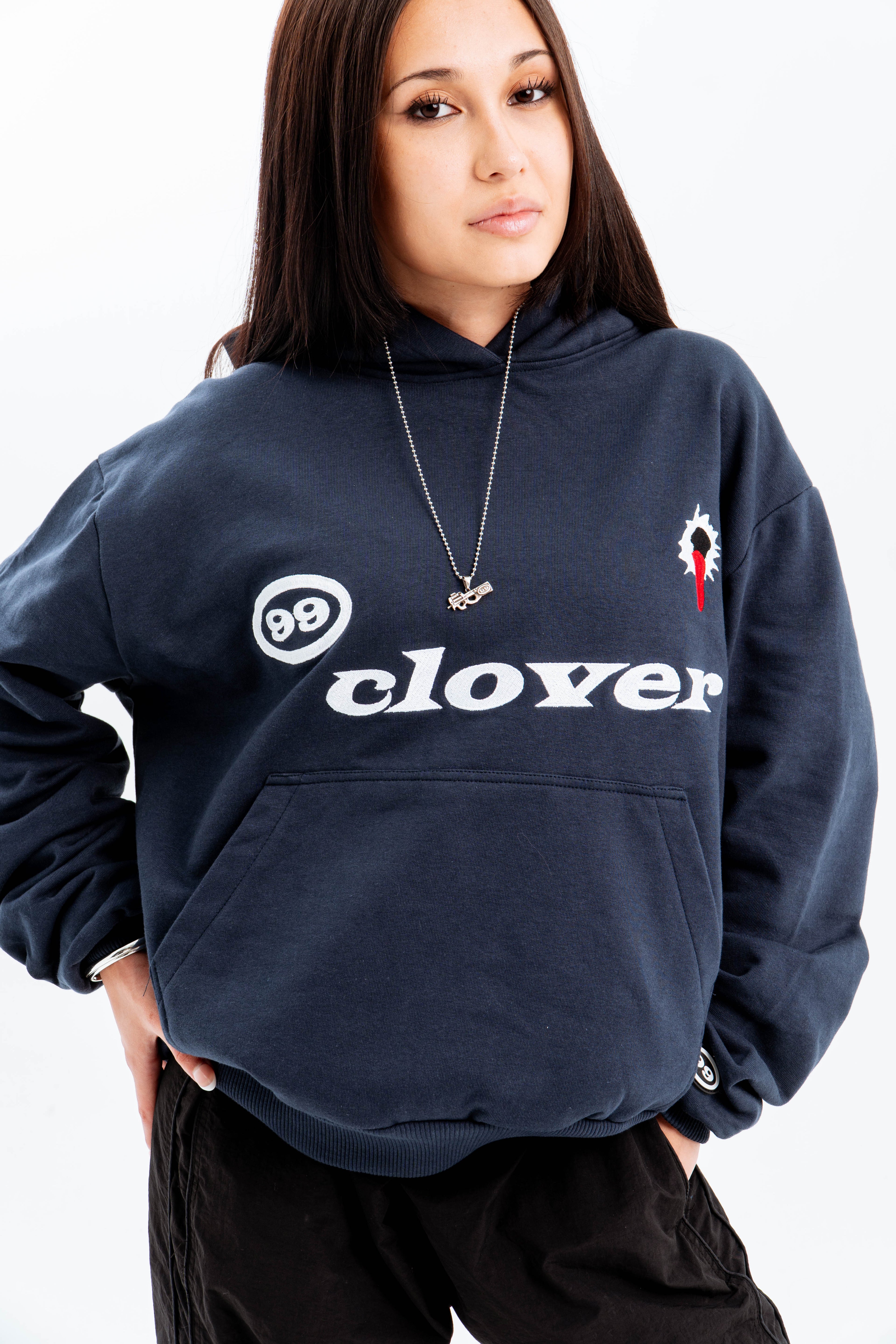 99 Clover - "FEELING LUCKY" OVERSIZED HOODIE NAVY