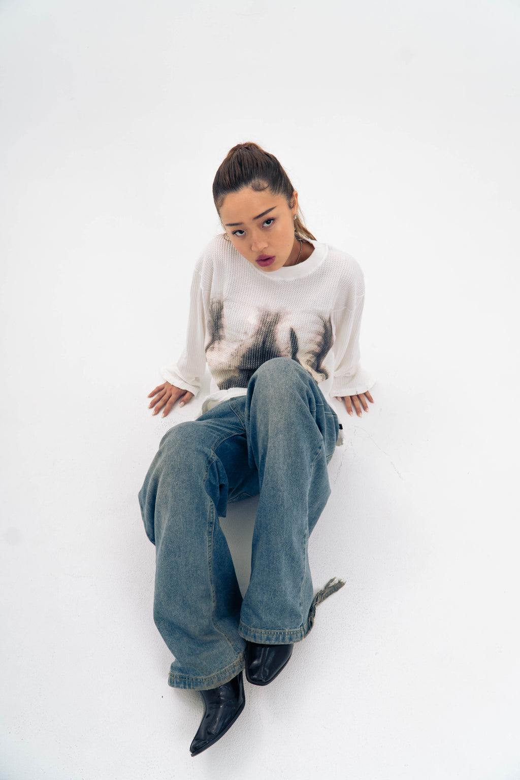 99 Clover - "XRAY" WAFFLE KNIT LONGSLEEVE WHITE