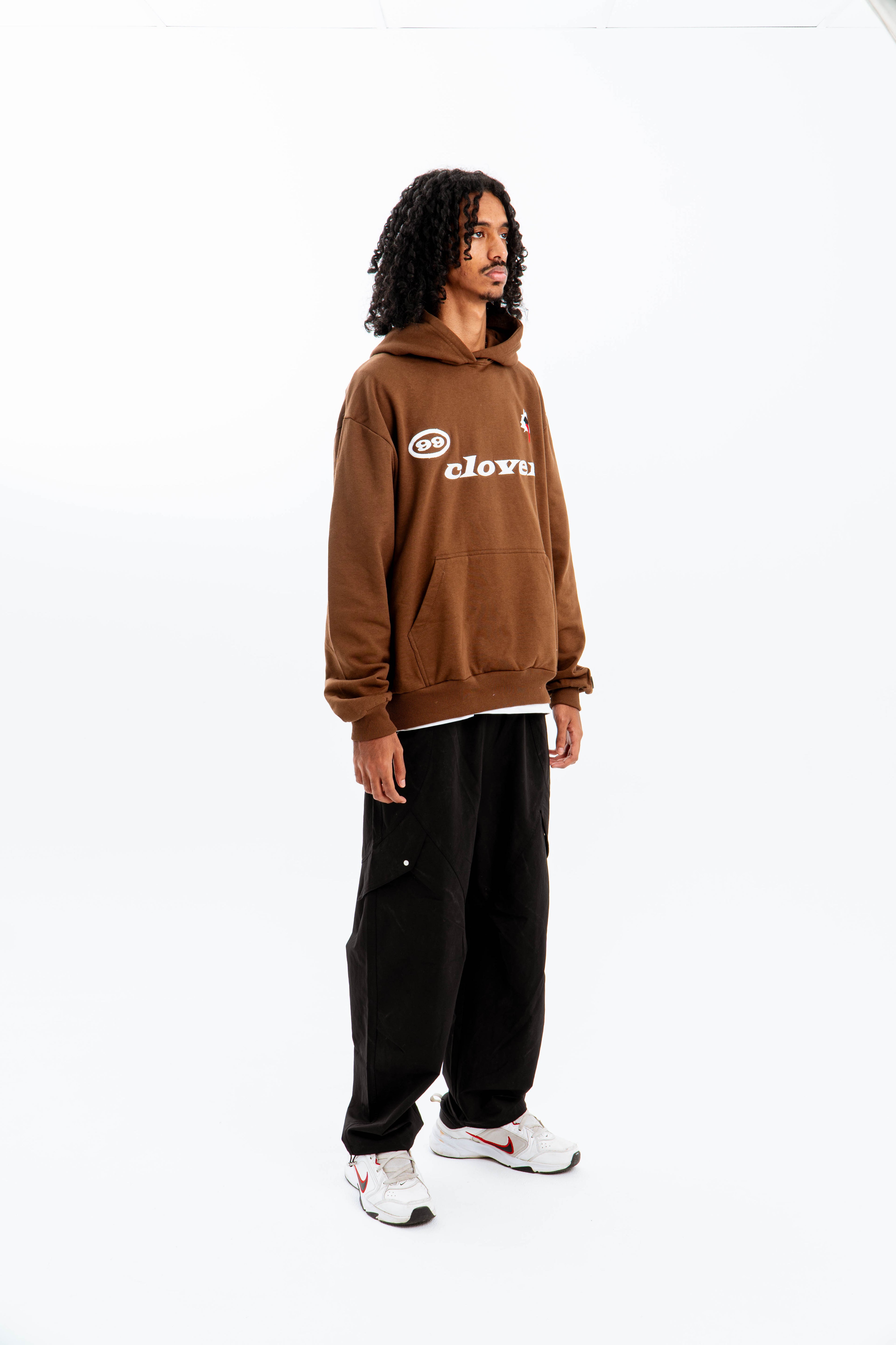 99 Clover - "FEELING LUCKY" OVERSIZED HOODIE BROWN