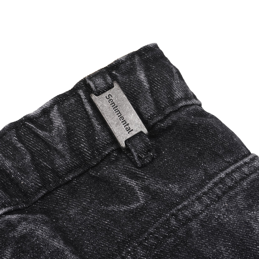 SSST x Lique - Baggy Short Denim Pants Washed Black