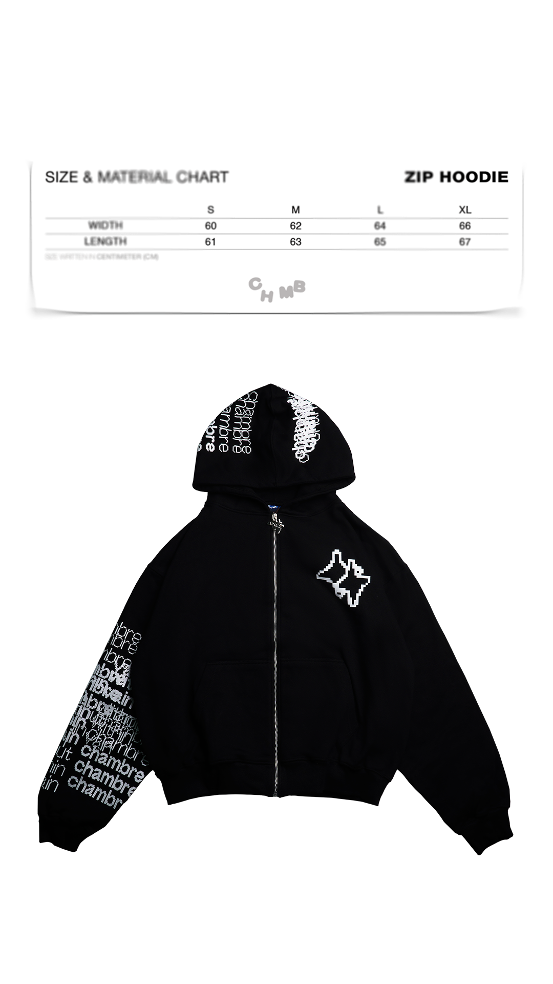 Chambre - Regular Zip Hoodie Script Crash Black