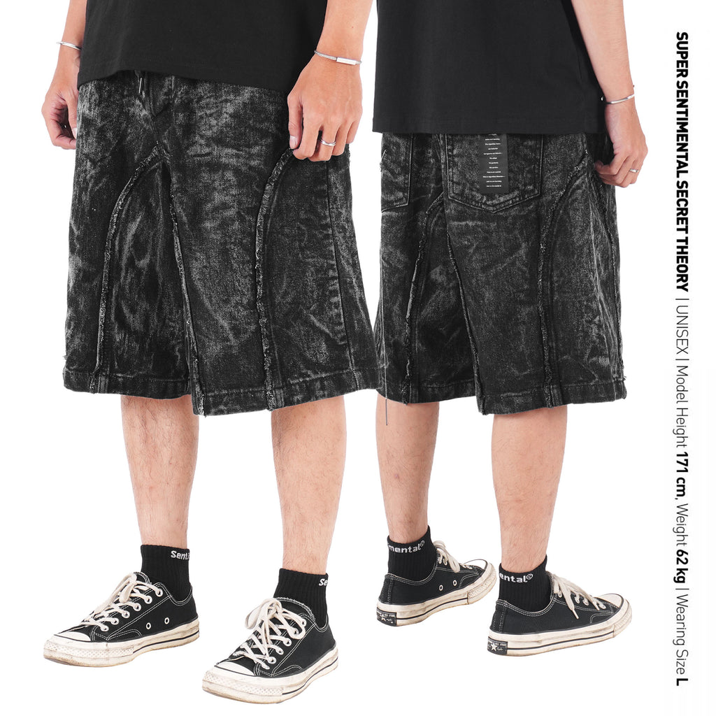 SSST x Lique - Baggy Short Denim Pants Washed Black