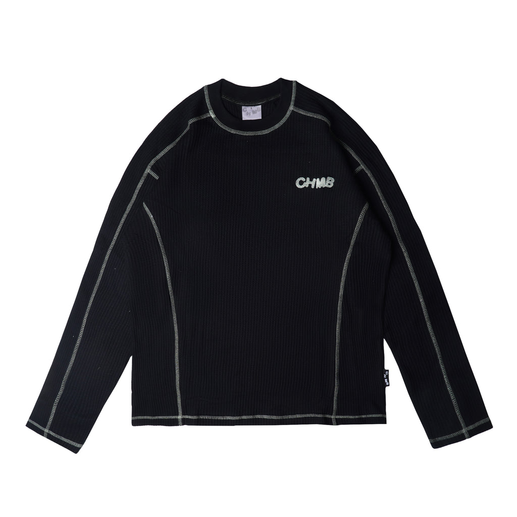 Chambre - Longsleeve Waffle Greenline Black