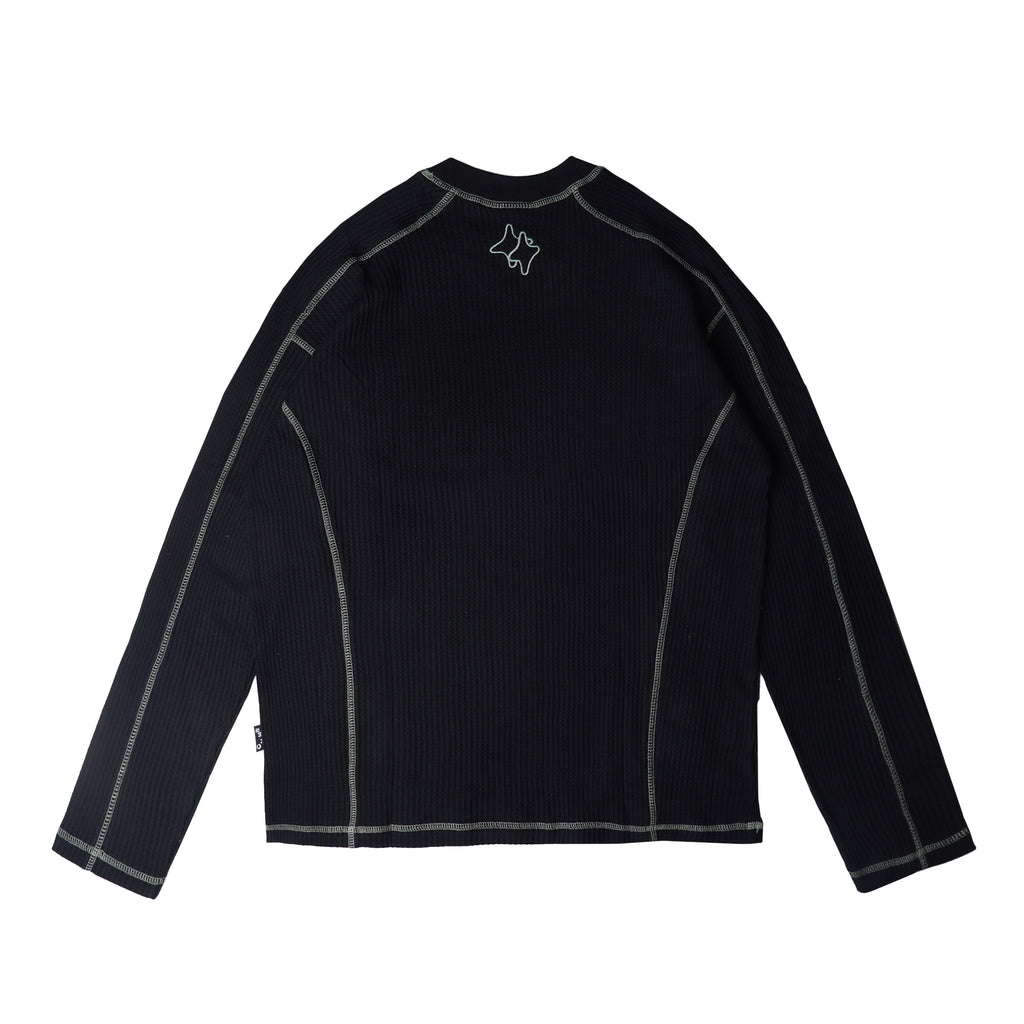 Chambre - Longsleeve Waffle Greenline Black